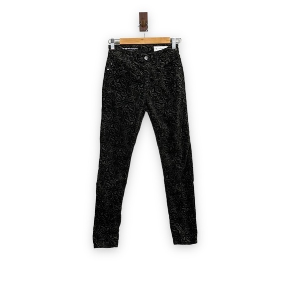 Adriano Goldstein Pants Womens 26 Black Stevie Ankle Velvet Dark Floral Paisley - Picture 3 of 13